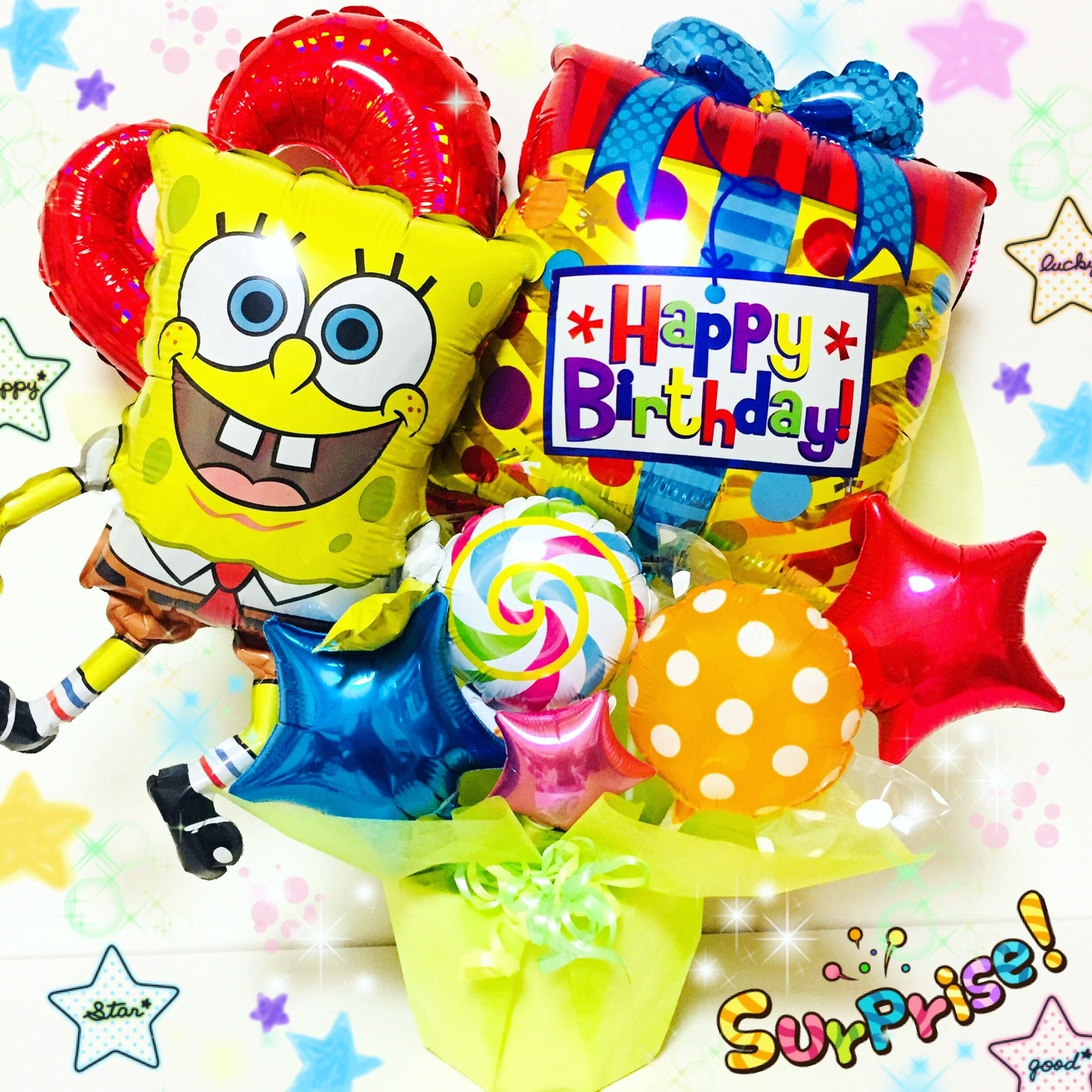 カラフルアレンジ スポンジボブ バルーンギフト 送料無料 M Zballoon エムズバルーン