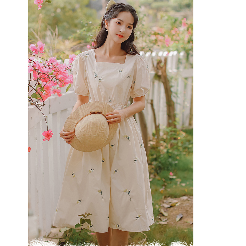 書槿笙シリーズ 刺繍ワンピース 民族風 レディースファション 夏 半袖 合わせやすい デート 結婚式 Elegant