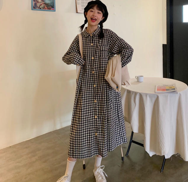 ギンガムチェック シャツワンピース ロング 羽織 アウター ビッグシルエット カジュアル 長袖 Luluca 韓国トレンドファッションluluca ルルカ