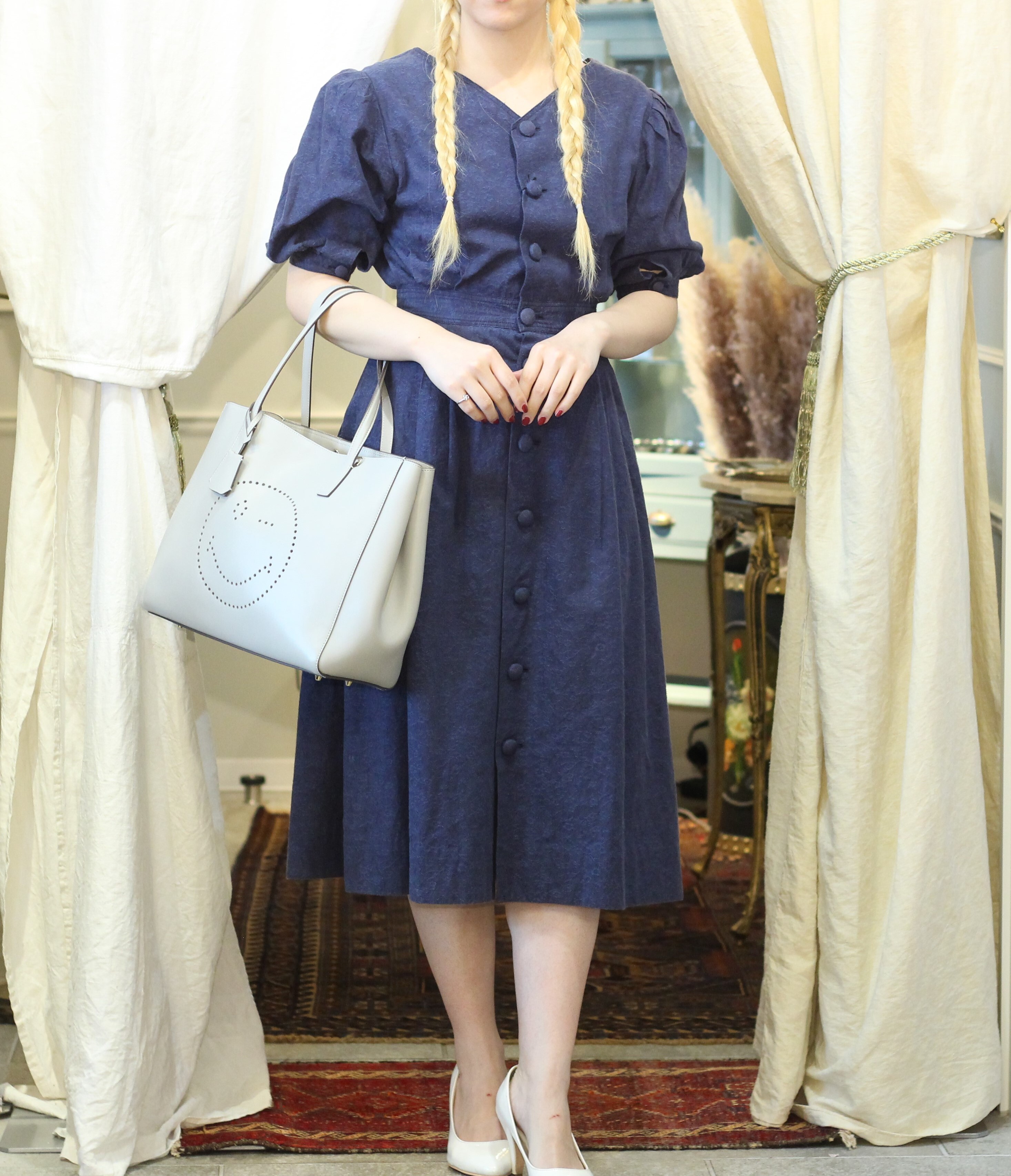 日本未入荷 vintage パフスリーブワンピース 現品発送|ワンピース
