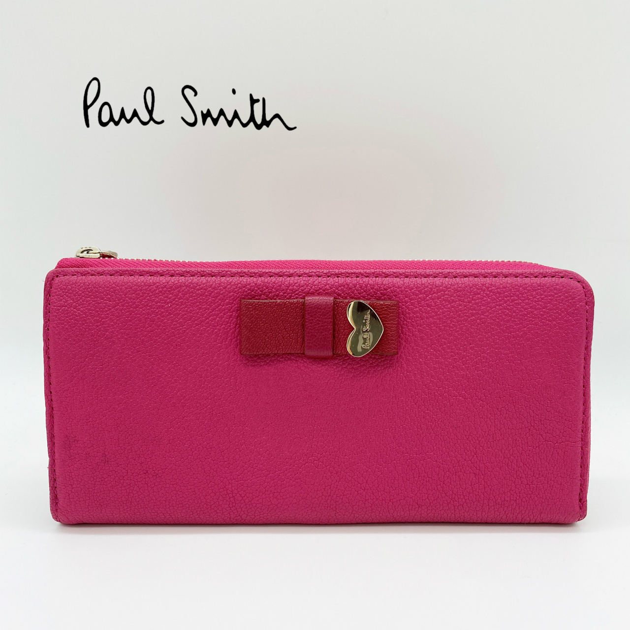 美品 Paul Smith ポールスミス 長財布 レザー ピンク リボン ハート イイもの厳選本舗