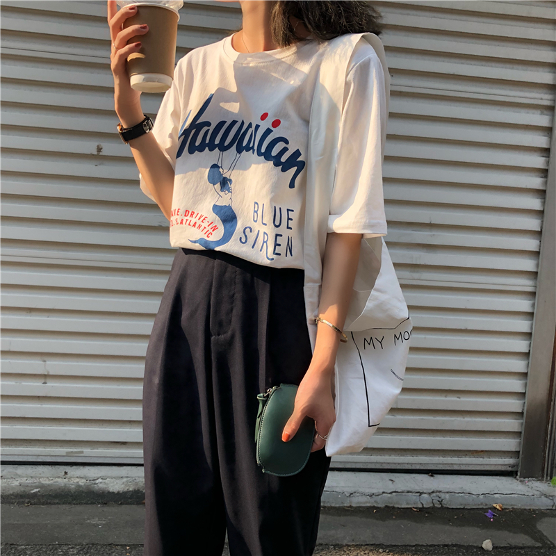 トップス レディース Tシャツ カットソー プリントシャツ 半袖 ハワイアン 主役級 シンプル 可愛い カジュアル コーデ 白t 白トップス さわやか 無地 オーバーサイズ 抜け感 ラフ感 ホワイト ルーズ 大きめ ゆったり トップス コーデ 着やせ 白 ラウンドネック 学生 通学