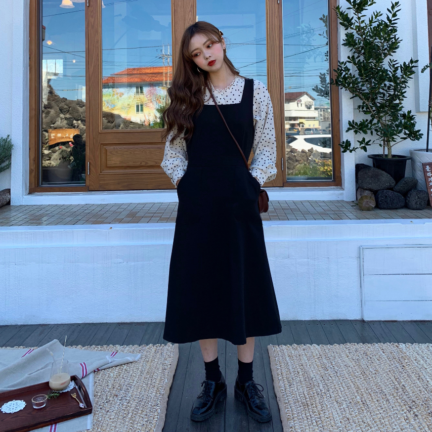 ドットブラウス ワンピース 2点セット レトロ 春 夏 韓国ファッション ブラウス 水玉 Macaron