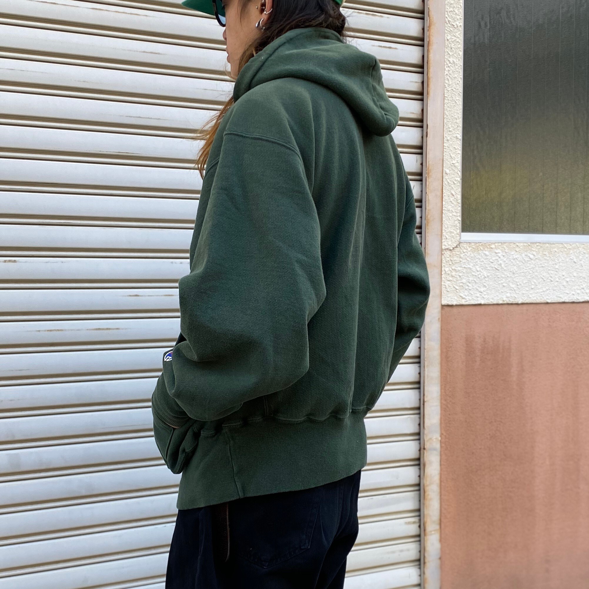 チャンピオン リバースウィーブ Wra ワッペン カレッジ プルオーバーパーカー メンズxl 古着 Champion Reverse Weave スウェット トレーナー グリーン 緑色 パーカー Cave 古着屋 公式 古着通販サイト