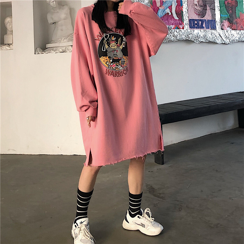 ゆったりワンピ カジュアル プリント スウェットワンピース オーバーサイズワンピ チュニックワンピ ｒ608 Rumina Select Shop