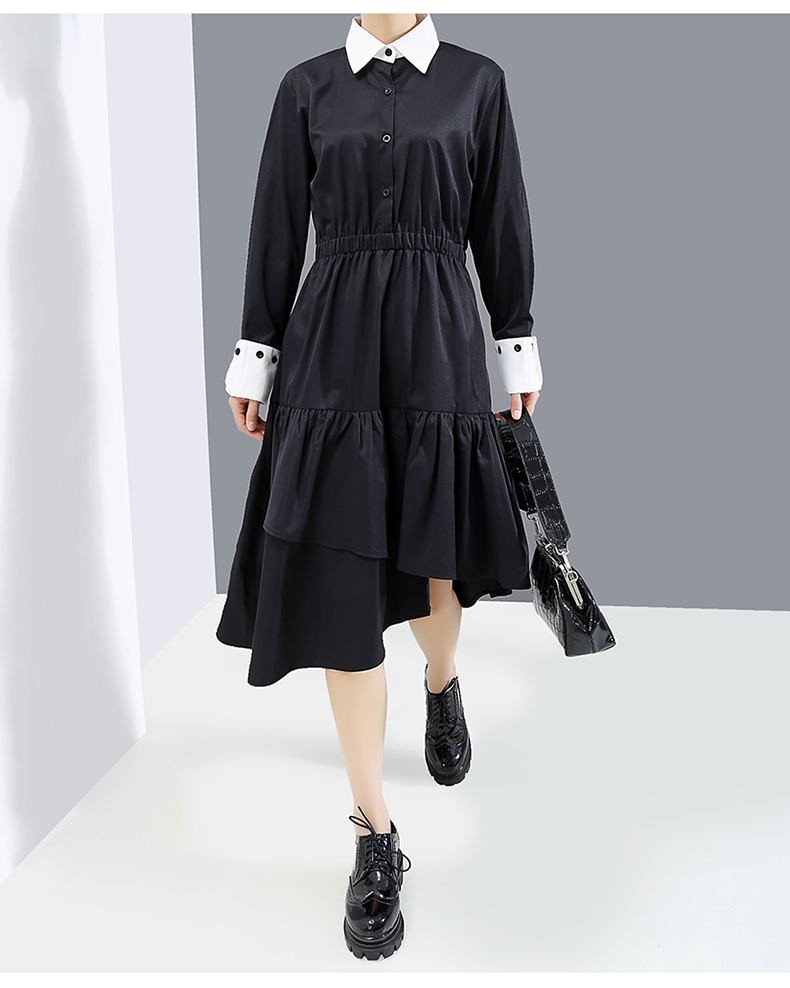 ワンピース 春 秋 膝丈 ワンピース 長袖 シャツワンピース 黒 白 ワンサイズ 海外子供服専門通販サイト リーファ