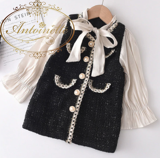 ブラック 子供服 ワンピース 大人っぽい 可愛い ジャカード ツイード Dress One Piece Elegant Kids Girl Antoinette