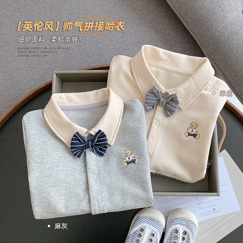 偽のツーピースベビーワンピース春と秋の子供服男性の赤ちゃんeignかわいい服新生児満月の服春の潮 Duduベイビー Mixlily Shop A11