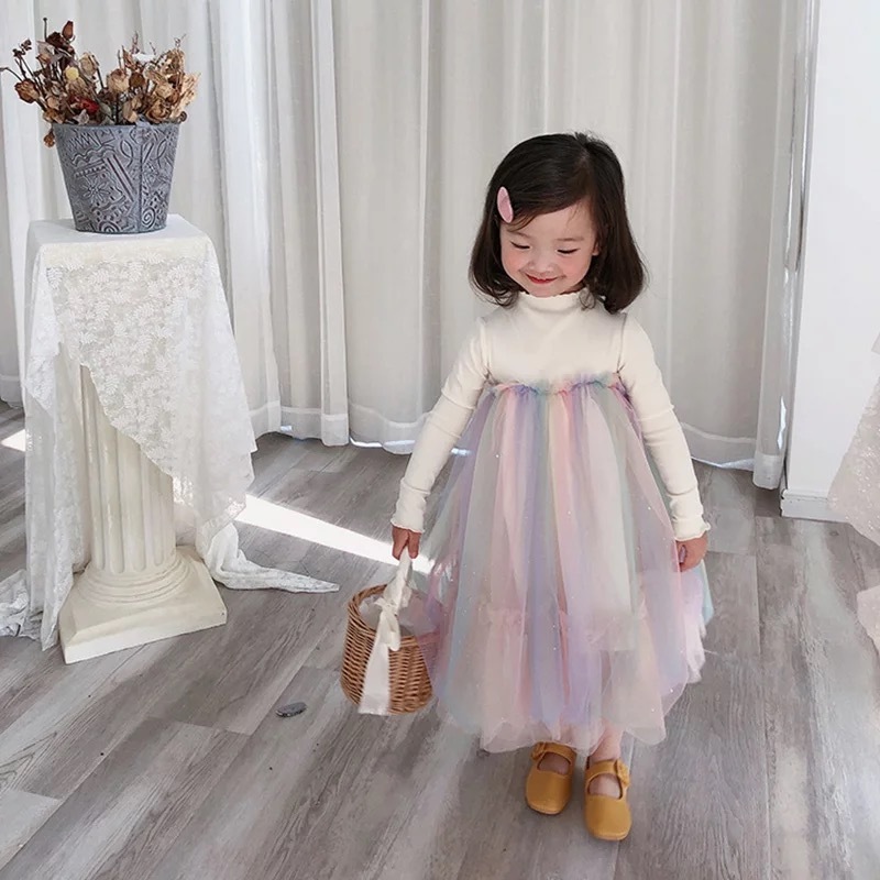 ワンピース レインボー チュール 春 秋 虹 女の子 ベビー キッズ Ayu Select 全て送料無料です