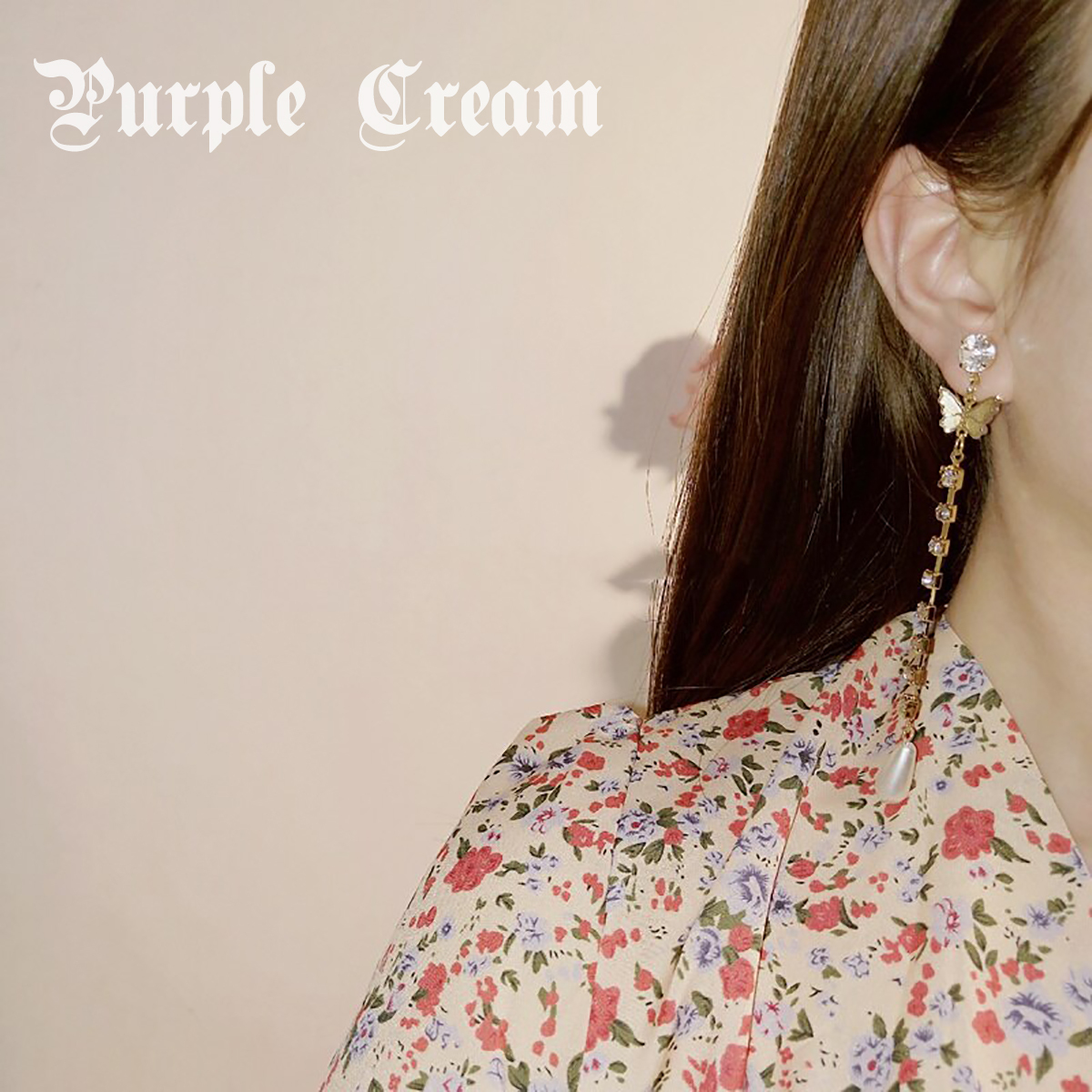 ゴールドバタフライアシンメトリーピアス P622 ヒョナ 着用ピアス Purple Cream Jewelry