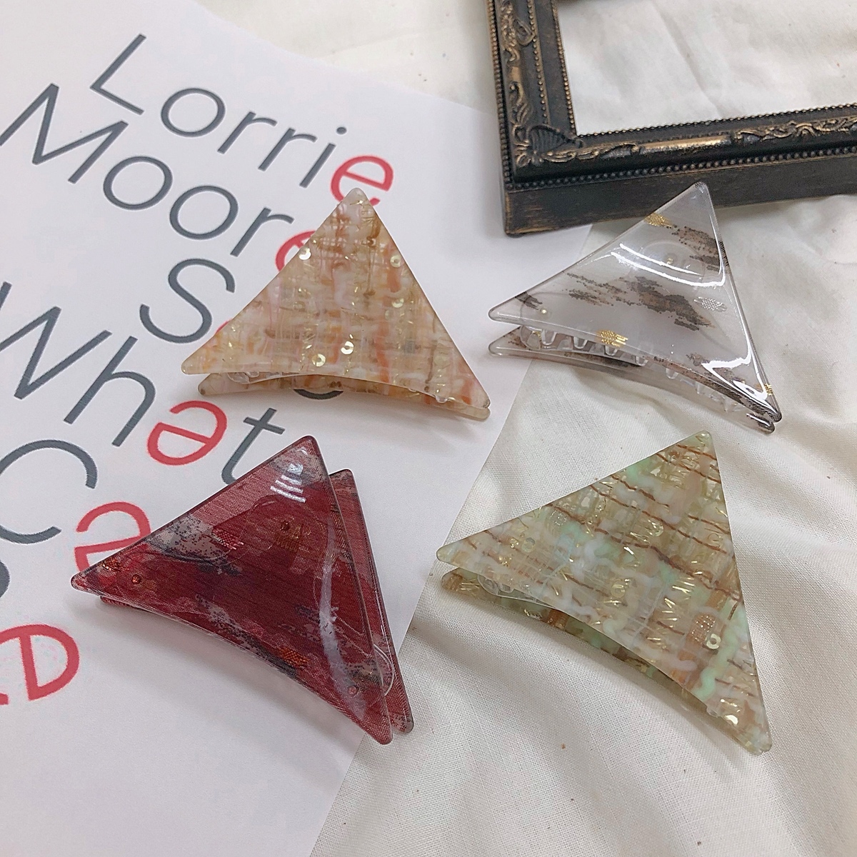 Size M マーブル ツイード 三角クリップ マット バンスクリップ ヘアクリップ 髪留め まとめ髪 アレンジ キラキラ おしゃれ かわいい ヘアアクセサリー セレクトショップオンリーユー