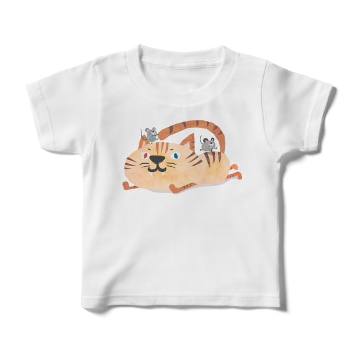 前面プリントイラストキッズtシャツ ねこわくぐり Orange Garden