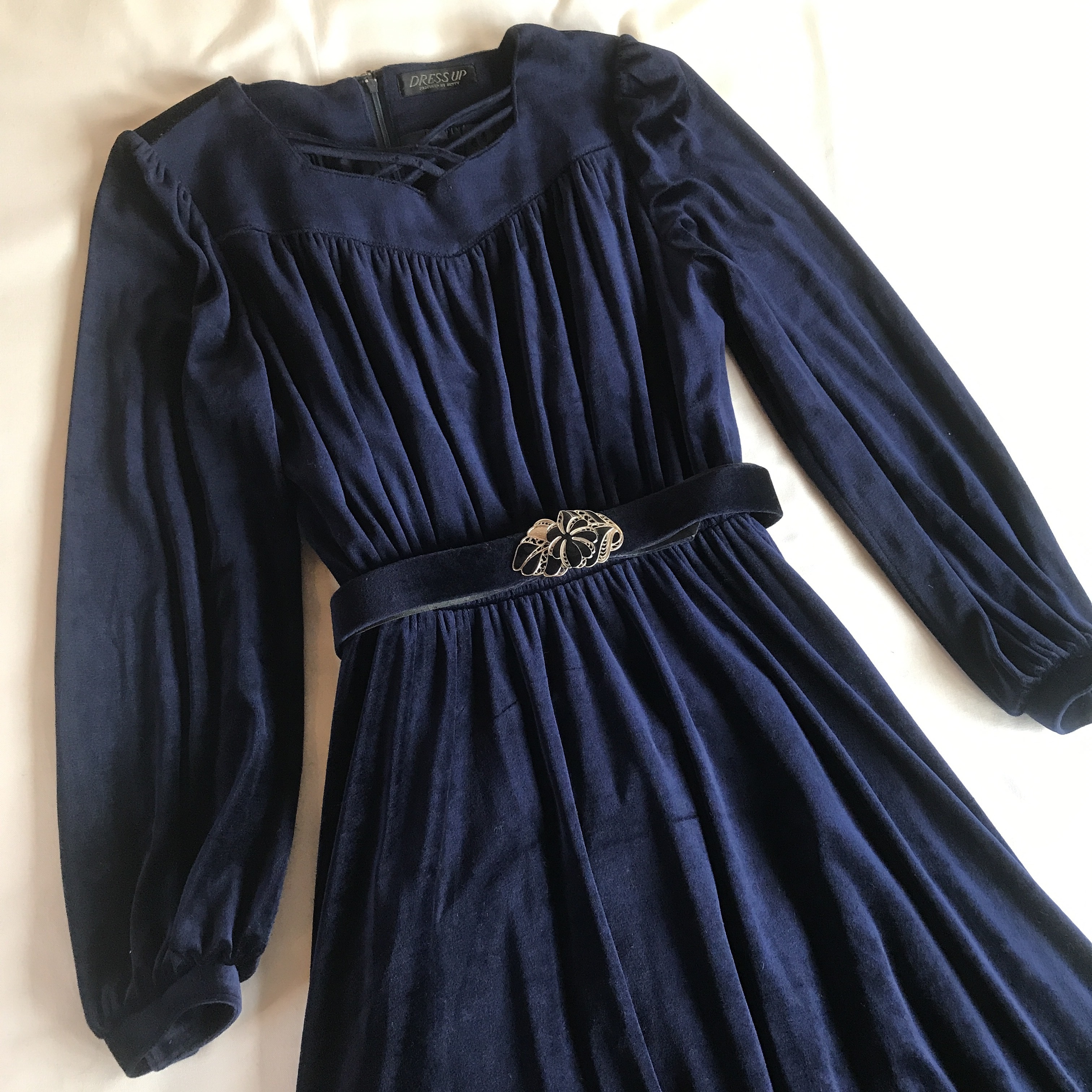 Used レトロ 紺 ベロア ワンピース 古着 ヴィンテージ Vintage 古着屋mojo