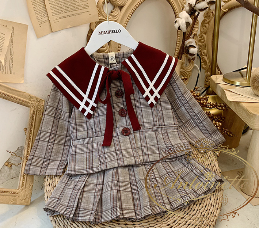 ワンピ チェック 秋 冬 セーラー 子供 子供服 おんなのこ 女の子 ワンピース 長袖 Antoinette