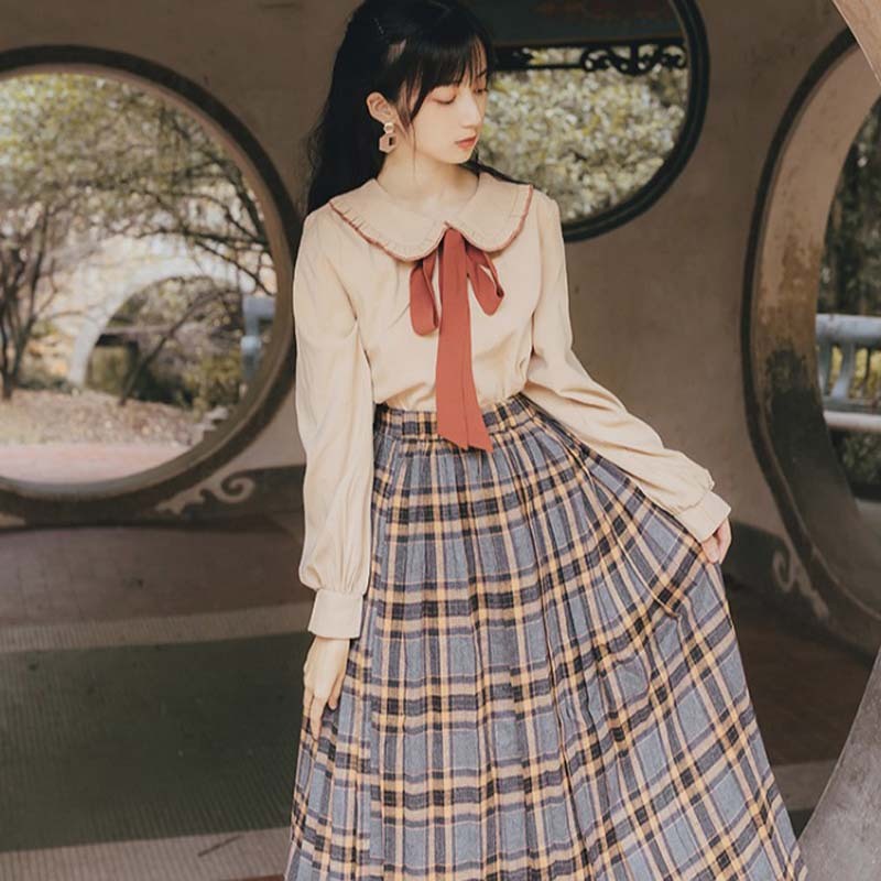 秋冬ワンピース 2点セット レトロ スウィート 森ガール ロング丈 普段着 同窓会 デート 通勤 S M L Elegant