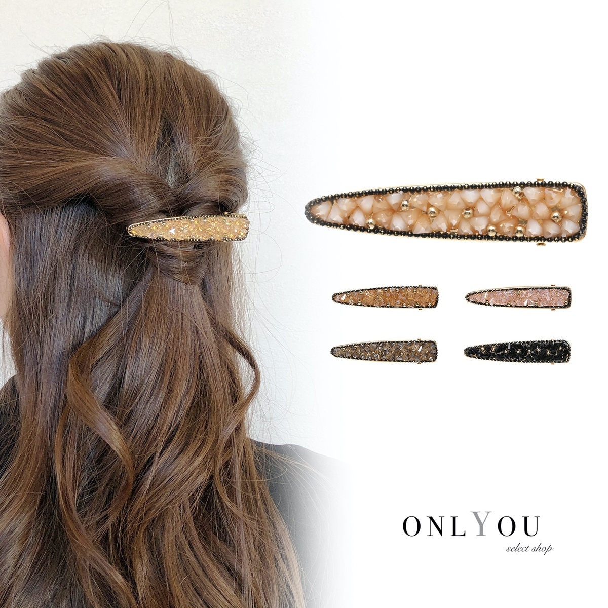 ヘアアクセサリー ヘアピン クリスタルビジュー三角ピン レディース かわいい 簡単 アレンジ トレンド ビジュー キラキラ 結婚式 セレクトショップオンリーユー