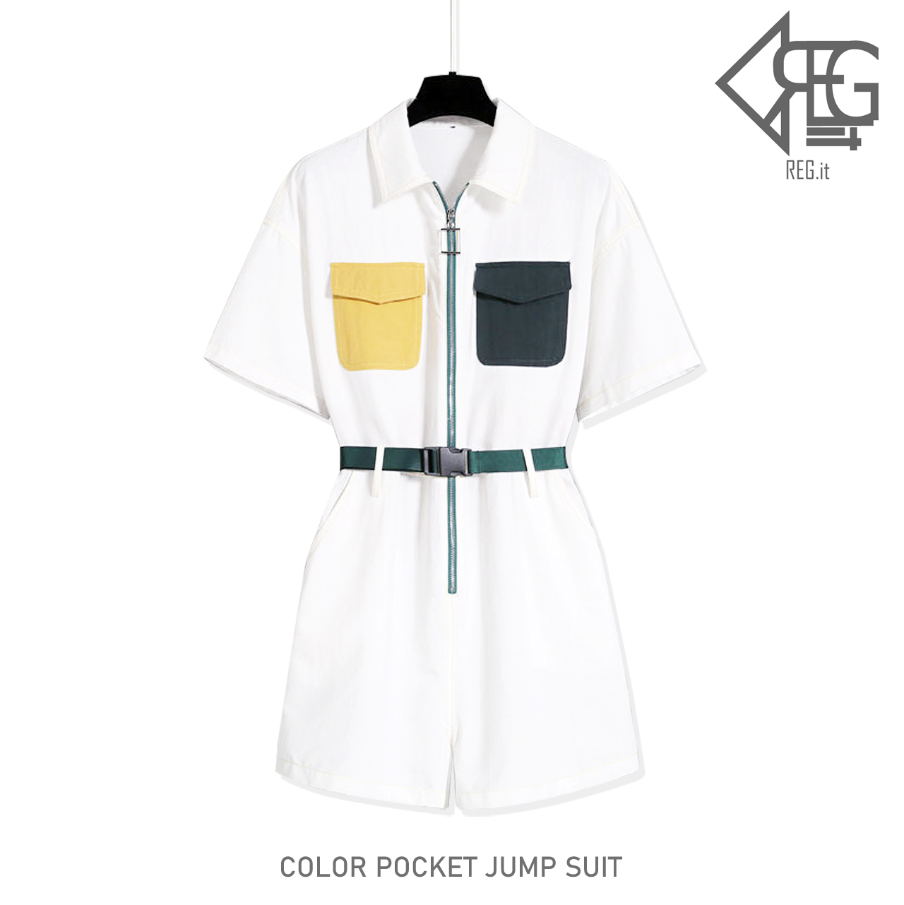 Regit 即納 Color Pocket Jump Suit S S 韓国ファッション オーバーオール ジャンプスーツ つなぎ トップス ボトム 夏 10代 代 プチプラ 着回し 着映え ネット通販 Tac009 Regit