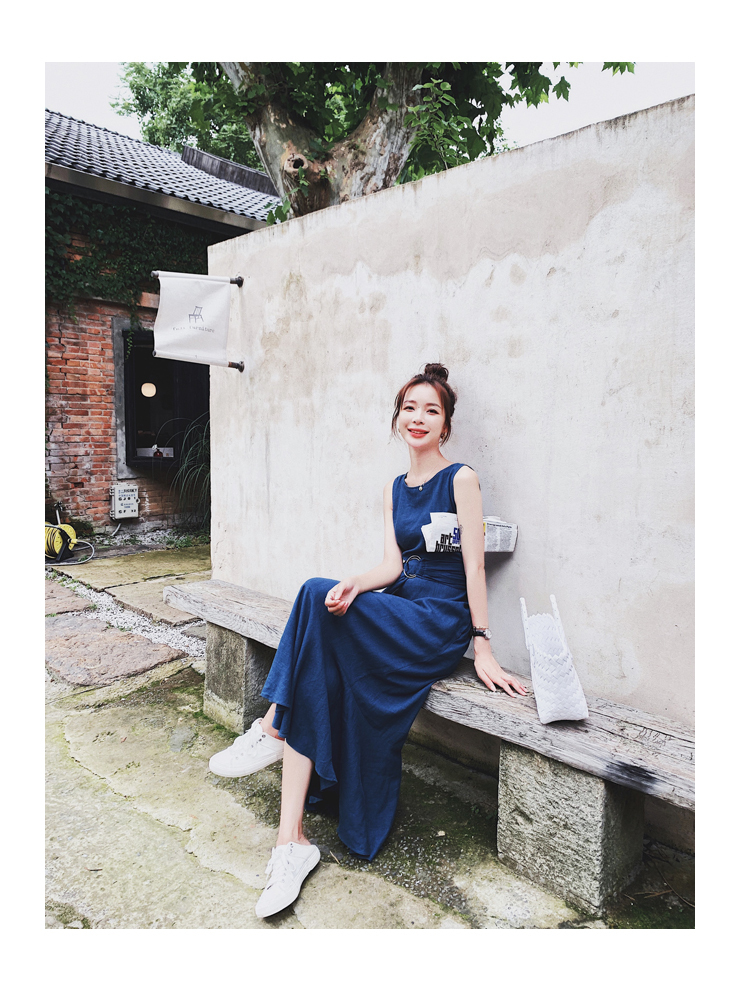 藍色マキシワンピース ノースリーブ ワンピースマキシワンピース アイ色 くるぶし丈 ロング丈 Aライン ワンピ 夏 レディース フレア ブルー ドレス デート Aラインワンピ 韓国レディース キッズファッション Londonbridge ロンドンブリッジ