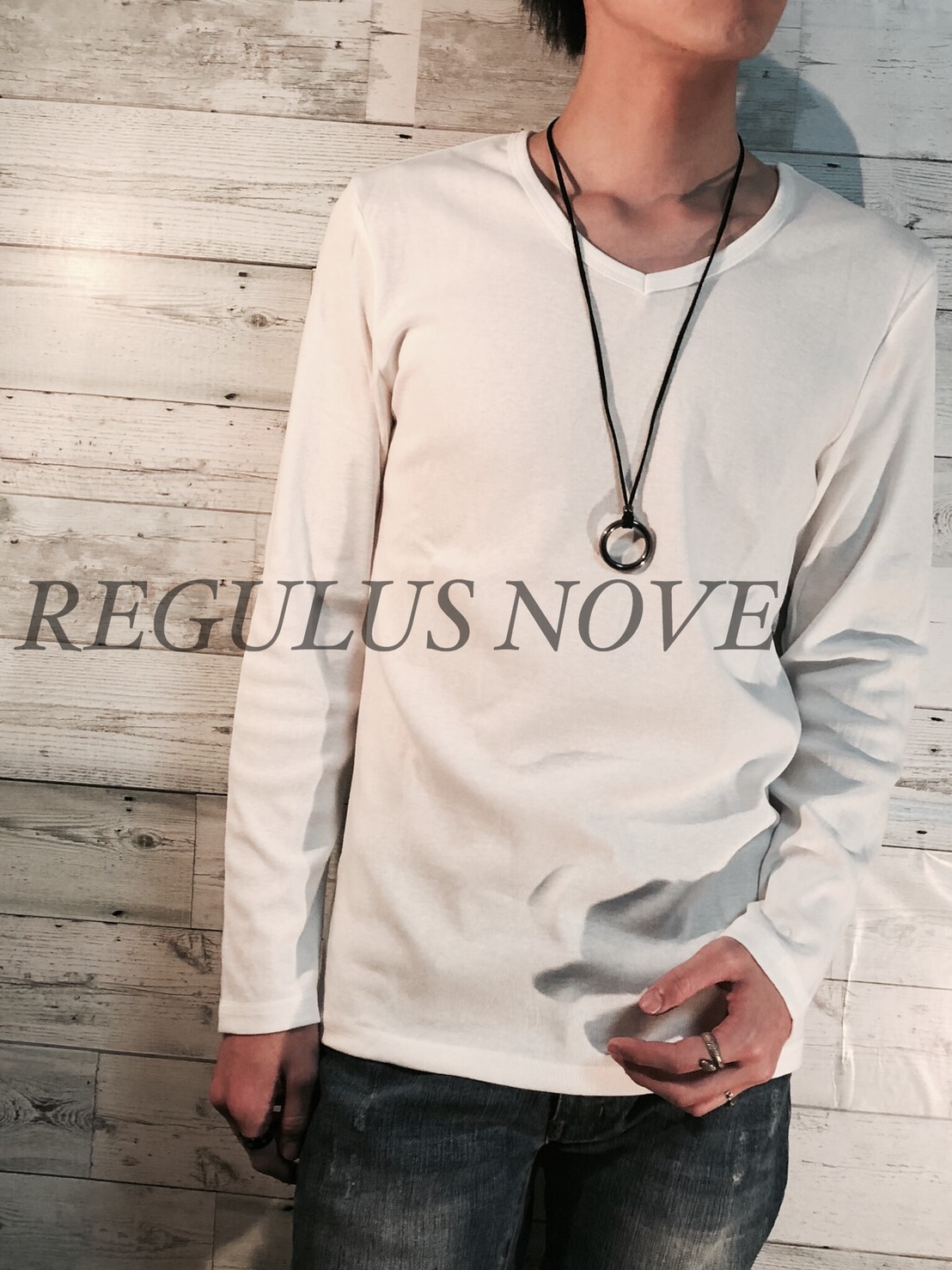 Regulus Nove フライスカットvネックロンｔ White メンズ 男物 ロンｔ トップス 紳士服 長袖 シンプル レイヤード 重ね着 カットソー ｔシャツ Regulus Nove