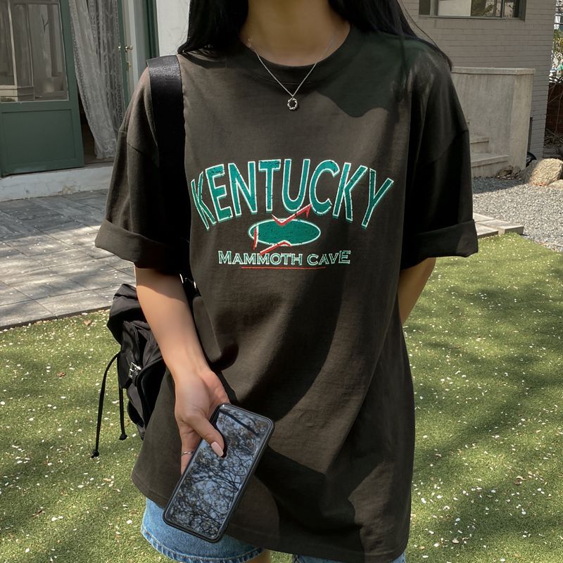 送料無料 シンプルに着こなす Tシャツ ゆるダボ 古着風 プリント アメカジ 半袖 ラフ カジュアル 学生 お家コーデ メンズライク Lamitte Deco トレンド 韓国ファッション ショップ