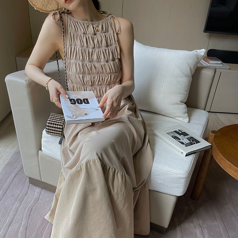 シャーリングワンピース ティアードドレス ノースリーブ マキシ丈 きれいめコーデ Graces By Yuu