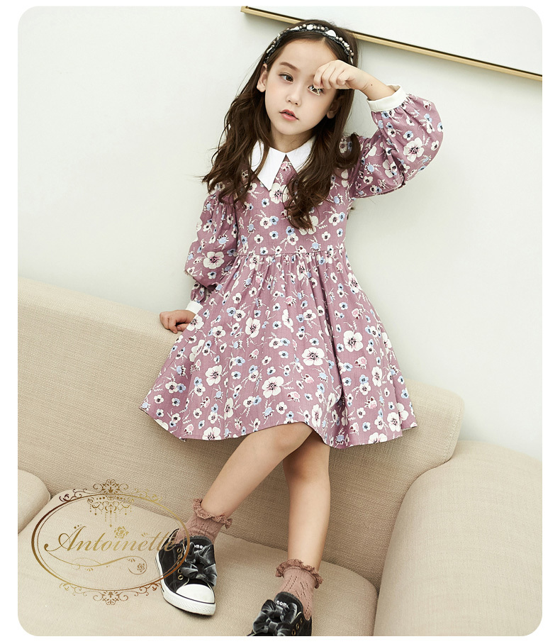 Flower Onepeace Dress Autumn Fall Kids Winter Party 花柄 秋冬 ワンピ ドレス おでかけ かわいい ピンク 襟つき ワンピ キッズ Antoinette