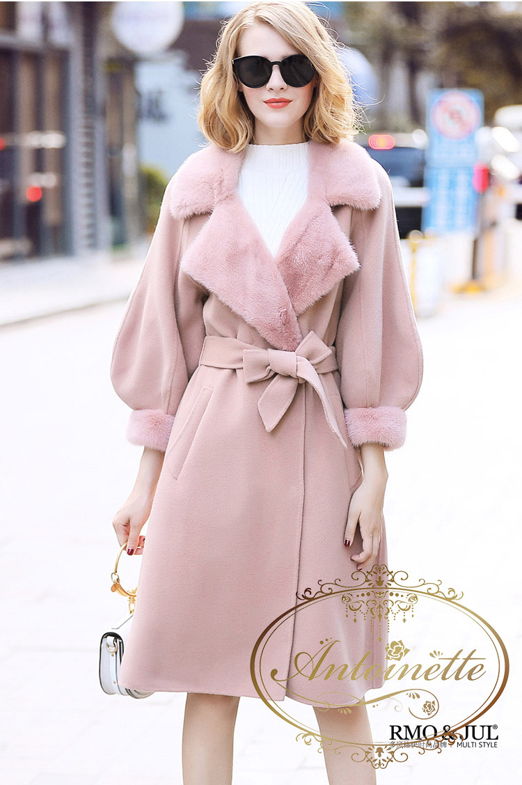 あったか ミンクファー ウールコート 高品質 韓国高級ブランド 高級素材 かわいい レディース ピンク ホワイト セレブ 海外デザイン 海外服 Antoinette