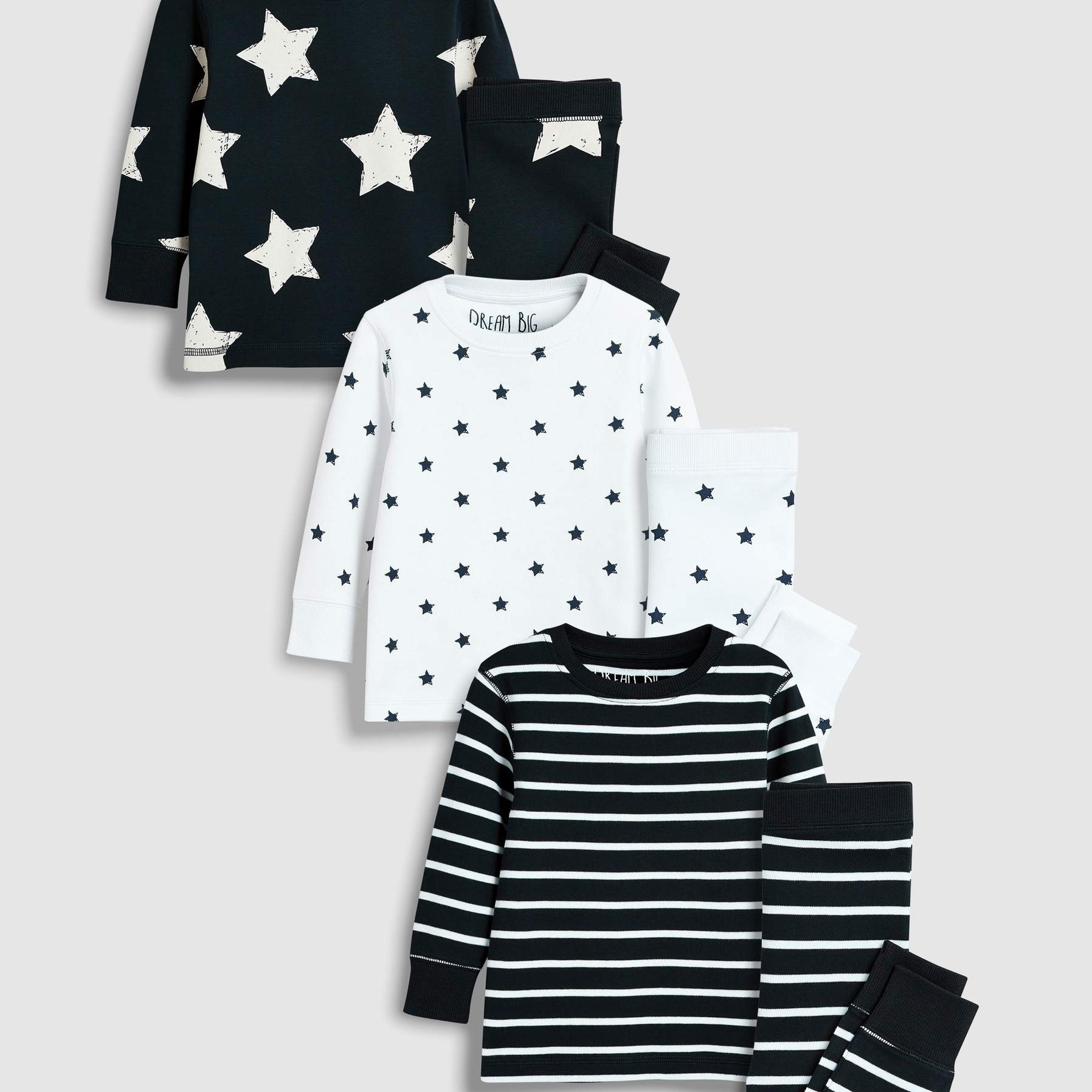 Baby Kids Pajamas ベビー キッズ パジャマ ルームウェア 3着セット 上下セット セットアイテム スター 星柄 ボーダー 長袖 長ズボン ウエストゴム ラウンドネック オシャレ かわいい キュート リラックス 綿 コットン Next 英国 イギリス 春 秋 男の子 Boys 女の子 Girls