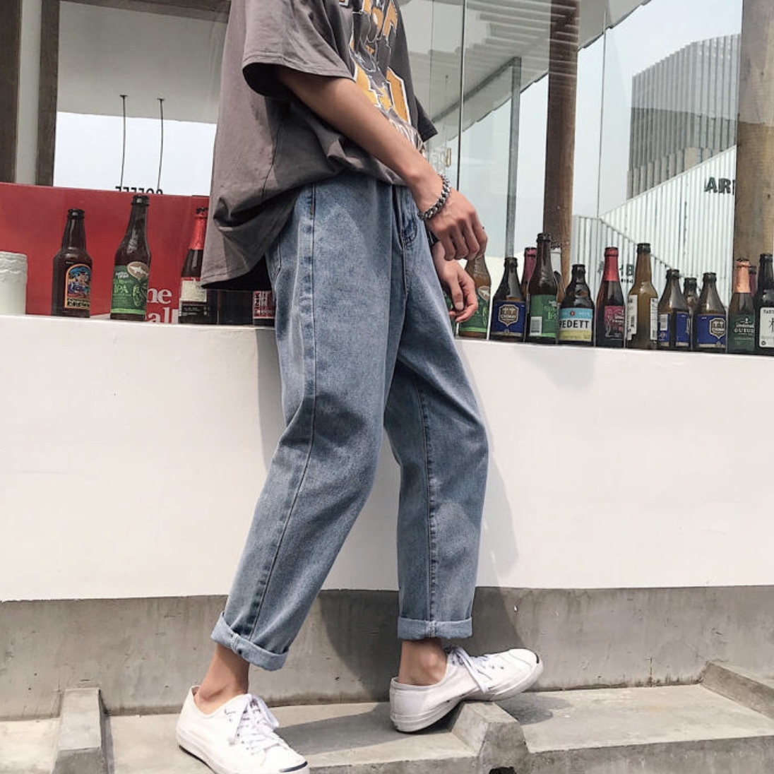 デニムパンツ ロールアップ スタイル 夏物パンツ 韓流ファッション専門店 Fom Shop