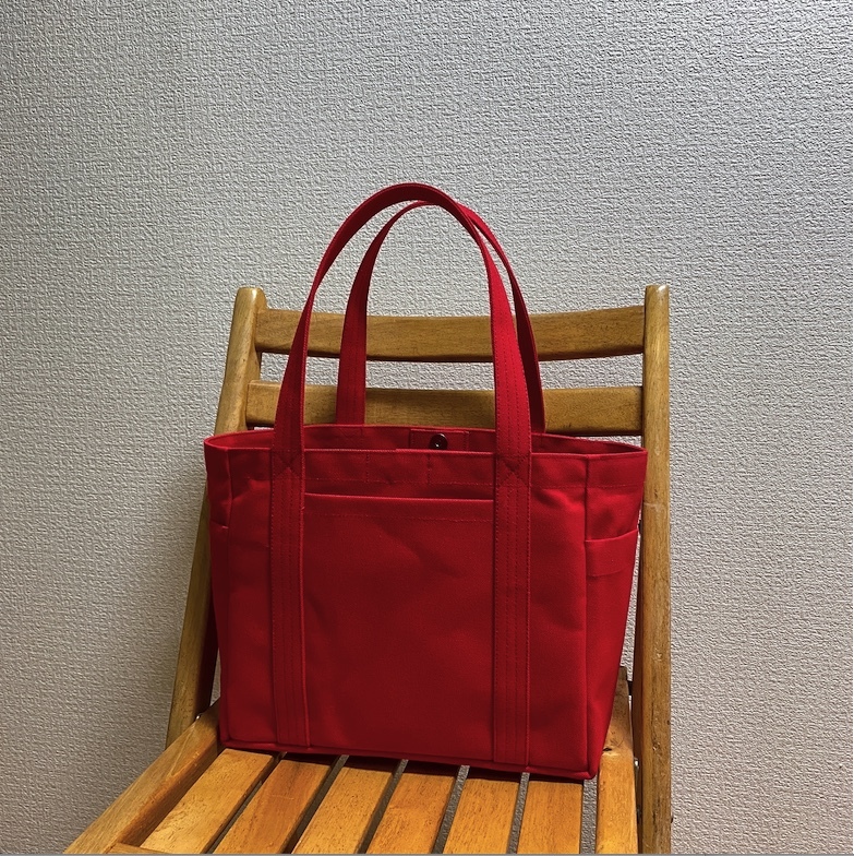 混合トート 中サイズ 赤 帆布トートバッグ 倉敷帆布8号 受注制作 デニム工房スマイル