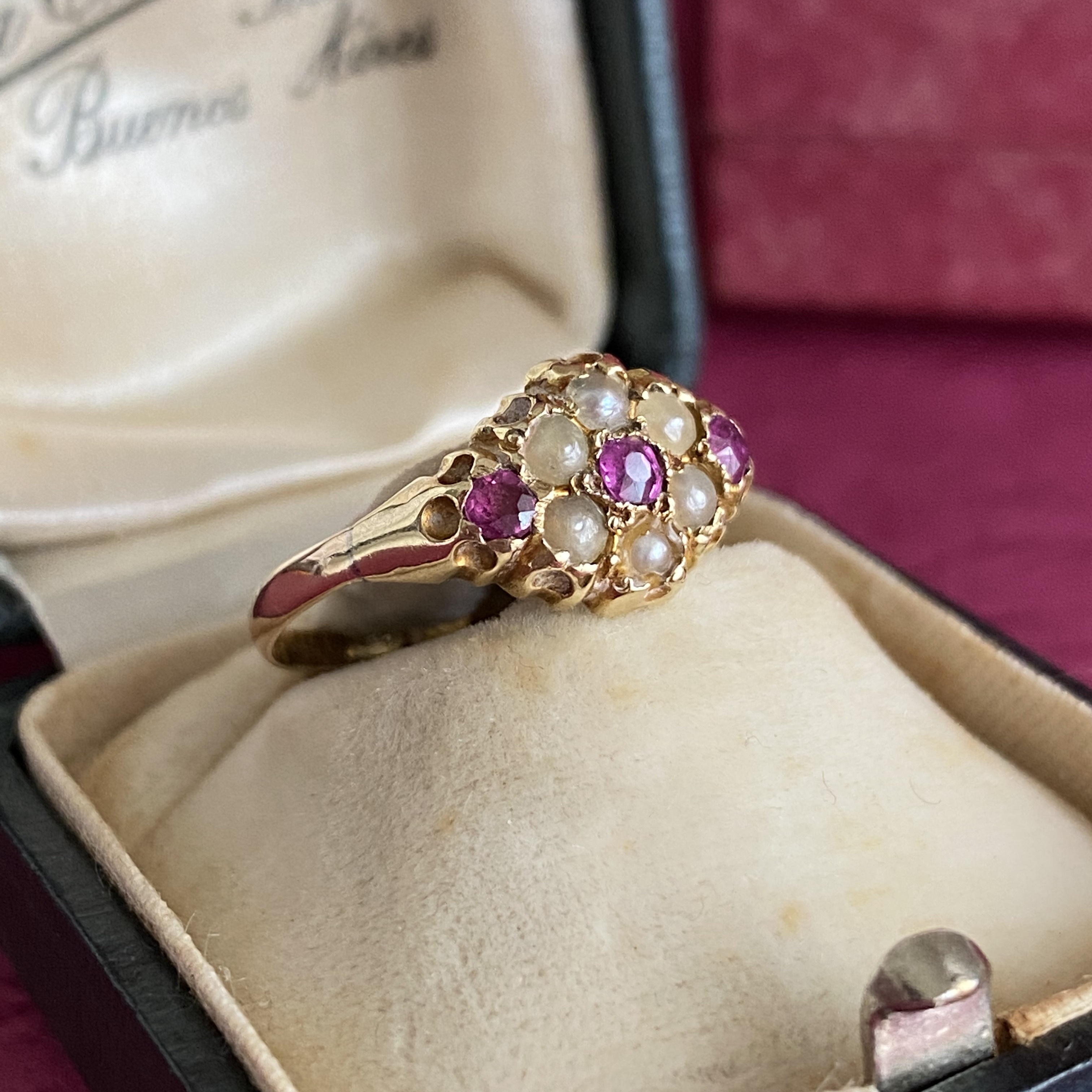 アンティーク 13年 シードパールとルビーのリング 15金 英国 ホールマーク入り Mico宝飾店 By Sweet Compass