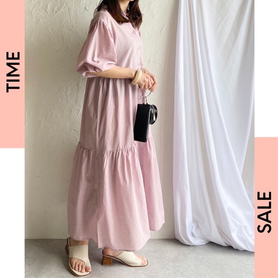 Time Sale 半袖ティアードシャツワンピース パープル She S Closet