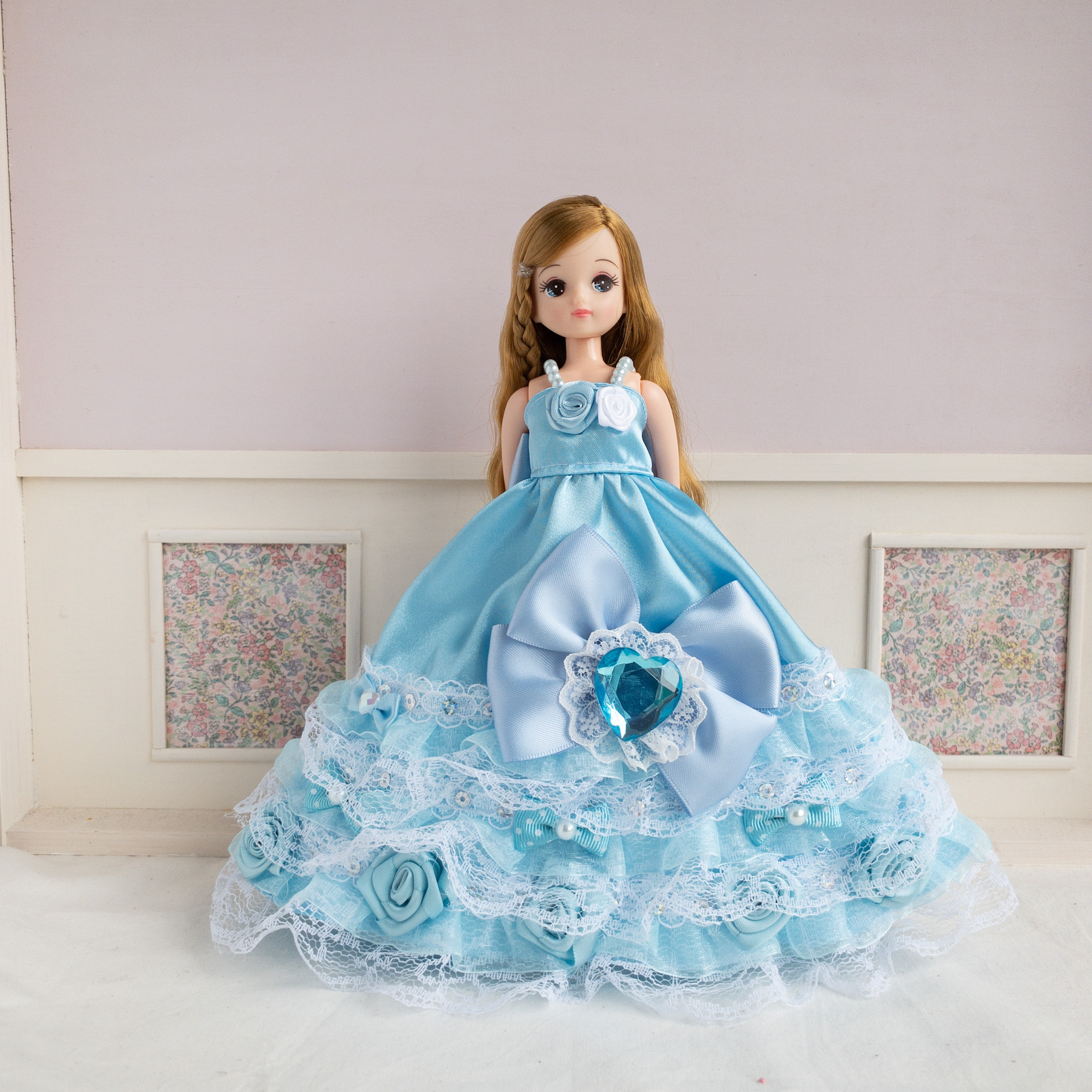 リカちゃんパーティドレス 水色1 Dollkamiyu