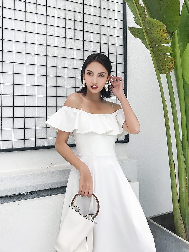 ワンピース リゾートワンピ ロング丈 オフショルダー オフショル 無地 大人可愛い きれいめ リゾート お出かけ 海 ブラック Sl1312 Shinelively シャインライヴリィ