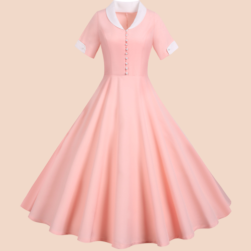 パールの飾りがエレガントなワンピース ピンク 1950s Style 1950 061 Re Tro