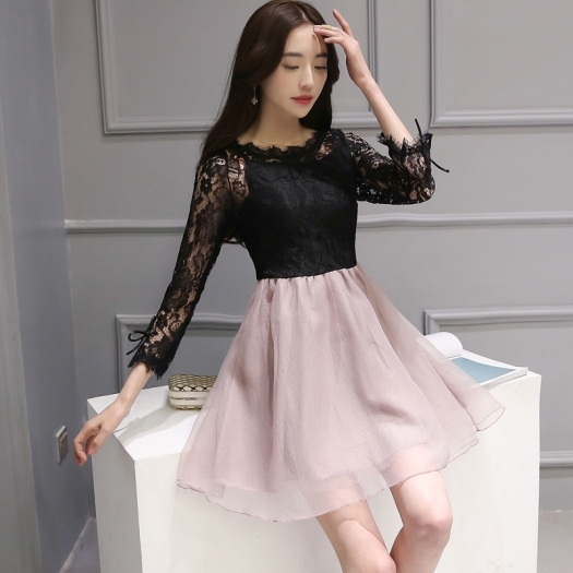 レース シフォンでフェミニンに リボン使いワンピース 代 30代 40代 新作 Kir 30