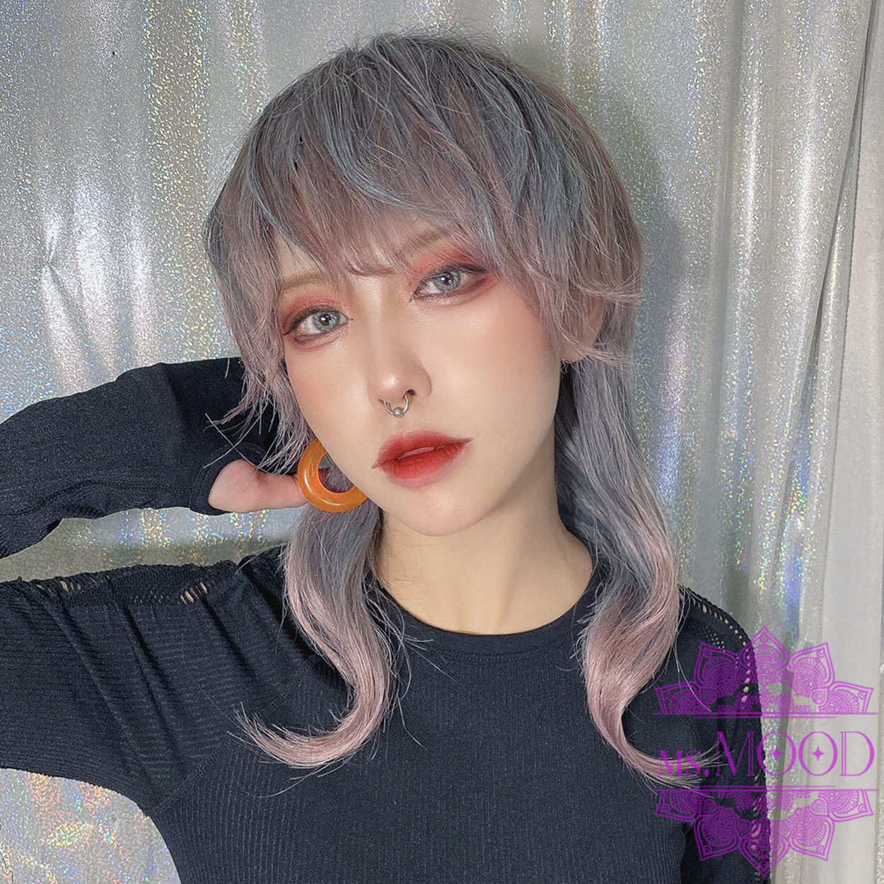 アッシュ ピンク ジェンダレスウルフ ショートウィッグ ウィッグショップ Ms Mood