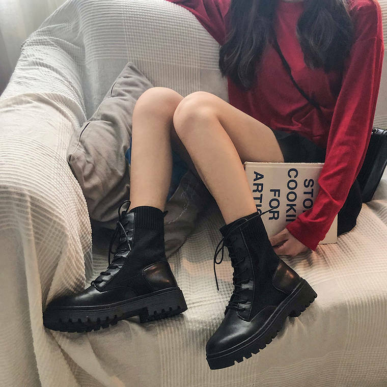 シューズ 裏起毛 レースアップ フェイクレザー ショート ブーツ ローヒール ソックス 送料無料 5616 流行オルチャンファッション 人気のプチプラ韓国レディースファッション新作通販 Aliceholly
