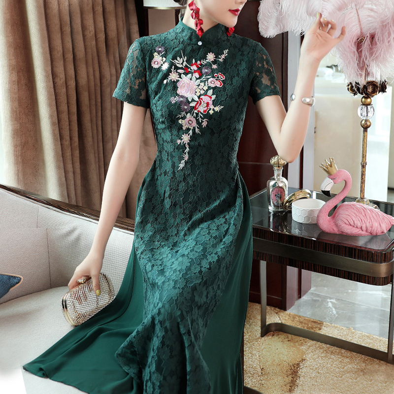 ベアリングサークル 後継 朝食を食べる チャイナ ドレス グリーン Kukkii Jp