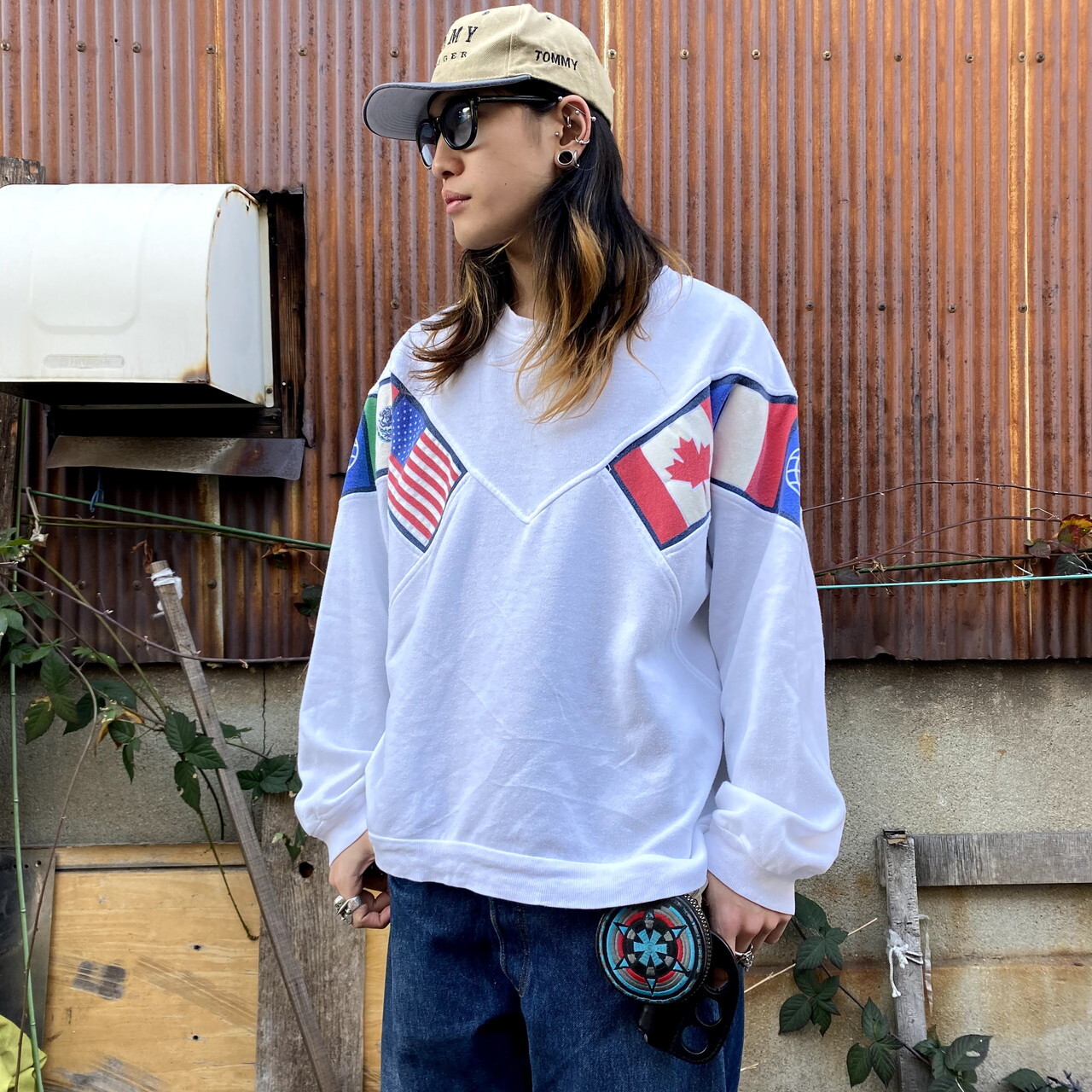 万国旗 デザインプリントスウェット メンズxl レディース古着 トレーナー ホワイト 白 スウェット Cave 古着屋 公式 古着通販サイト