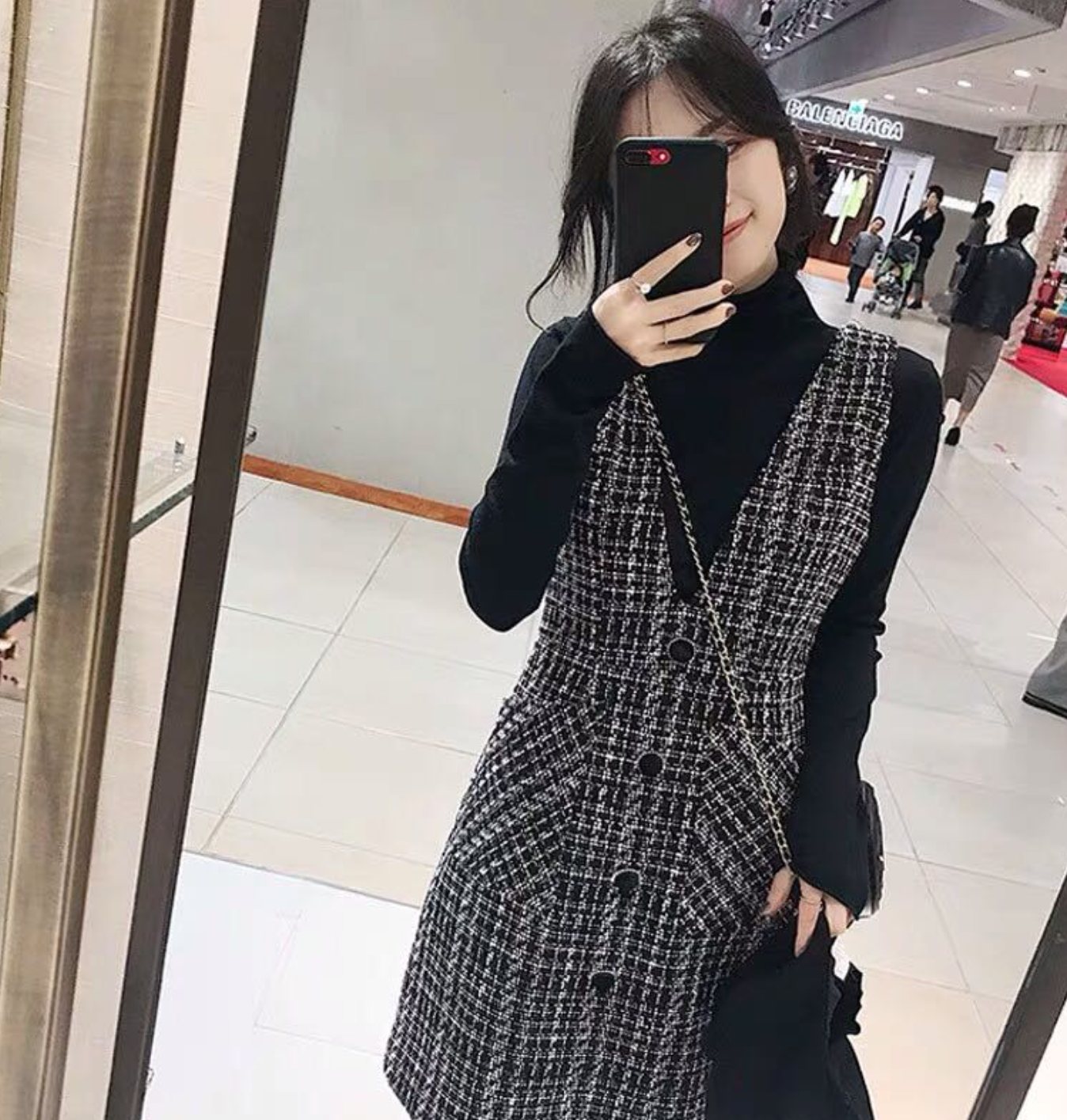 ツイード ワンピース 膝丈 重ね着 レイヤード 大人かわいい Luluca 韓国トレンドファッションluluca ルルカ