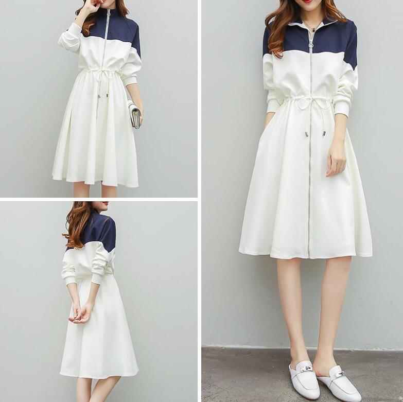 夏セール バイカラー ワンピース スポーティー 長袖パーカー Lnsk0923 Running Piggy