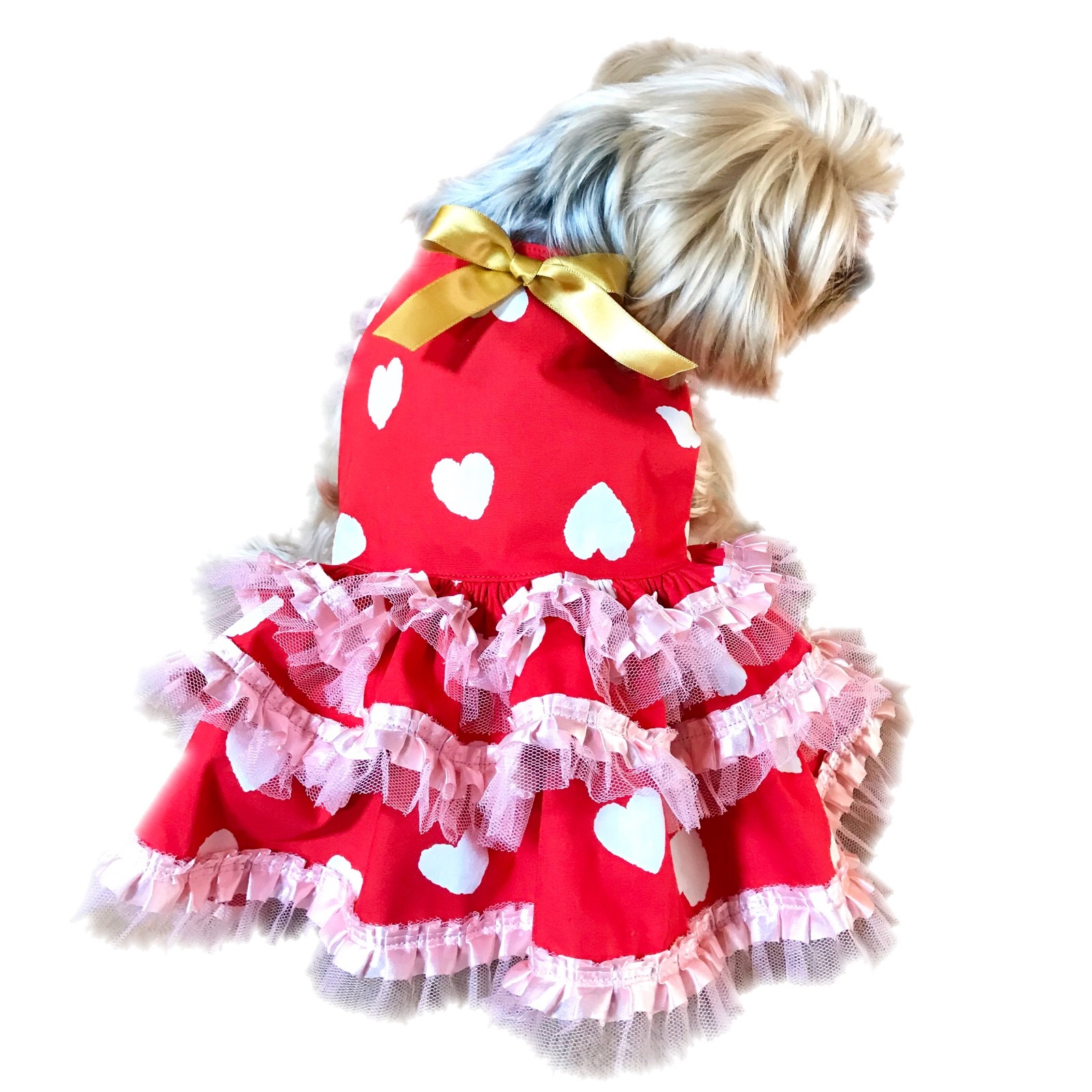 犬服 3号 ワンピース ドレス ハート 赤 フリル Tony Dog Zakka ハンドメイド犬服と雑貨のお店