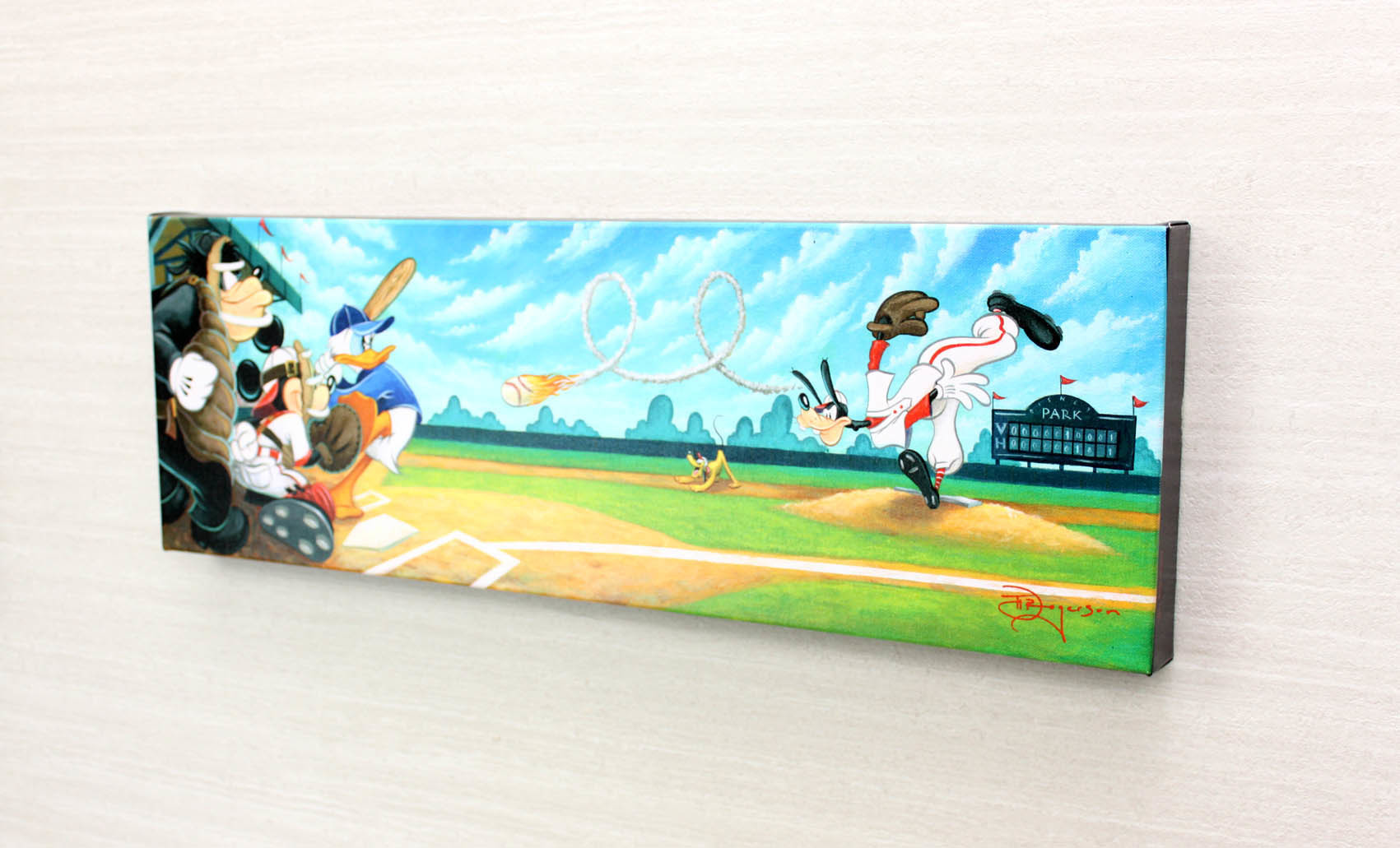 ディズニー ミッキー ドナルド グーフィー ピート ホームラン狙い 作品証明書 展示用フック付 限定1500部キャンバスジークレ ディズニー絵画 ポスター