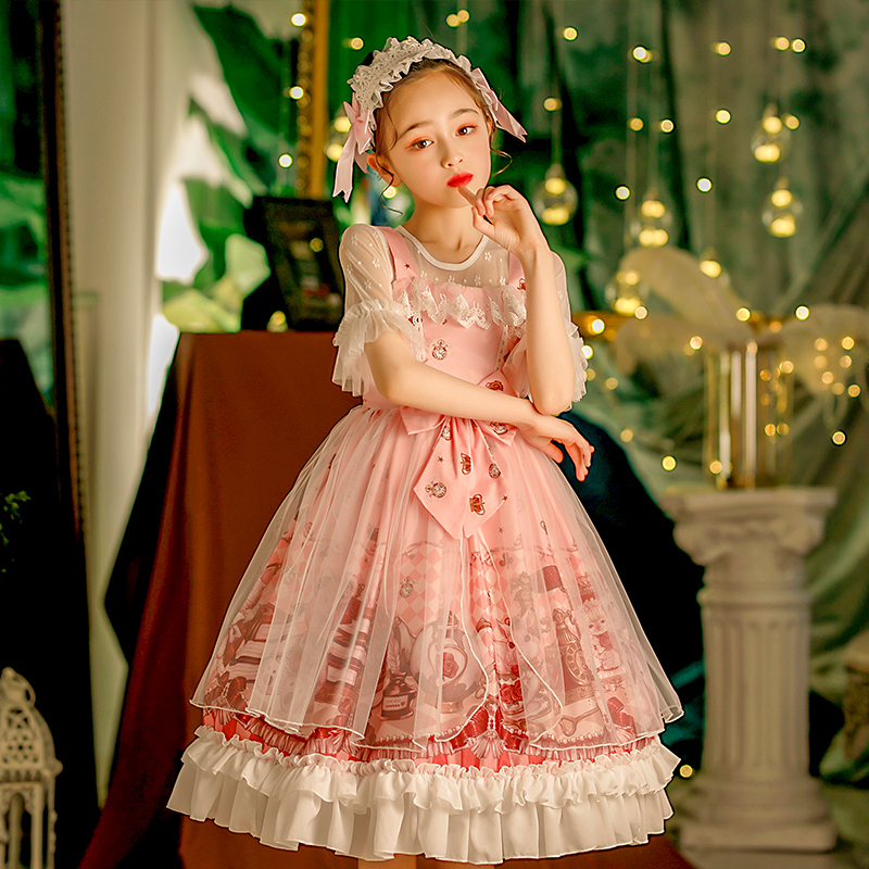 送料無料 2色 子供 ドレス ロリータ ワンピース クラシカル ゴスロリ セット 可愛い キッズドレス レトロ ガーリー 発表会 女の子 誕生日 膝丈 ミモレ丈 ロリィタ 服 子ども プリンセス パニエ リボン ピンク グリーン 110 1 130 140 150 160 かわいい