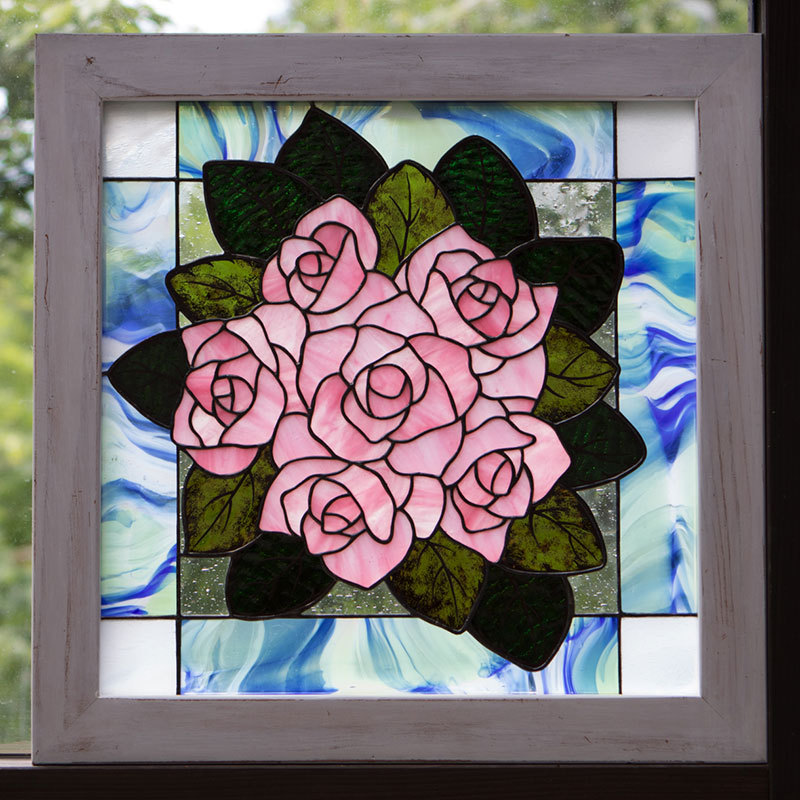 薔薇の花束 ステングラスのアートパネル ステンドグラスの雑貨販売ーwave Gグラス工房 Webショップ