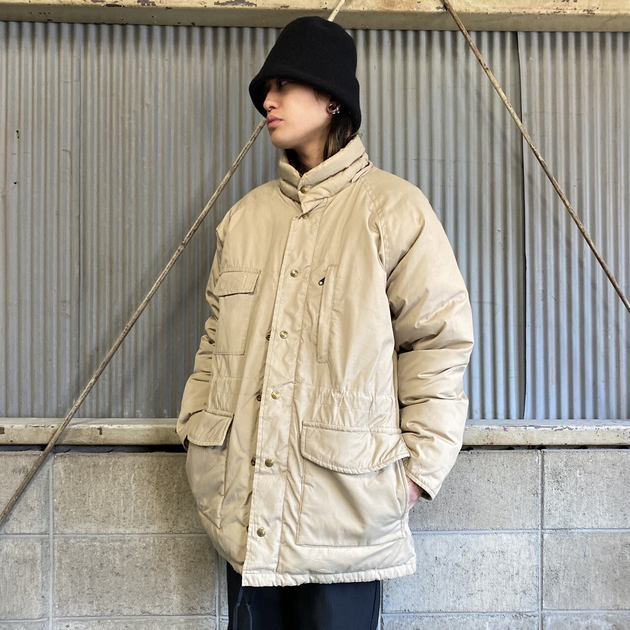 70 80年代 Eddie Bauer エディーバウアー グースダウンジャケット メンズxl相当 古着 70s 80s ヴィンテージ マウンテンジャケット ベージュ アウトドアジャケット Cave 古着屋 公式 古着通販サイト