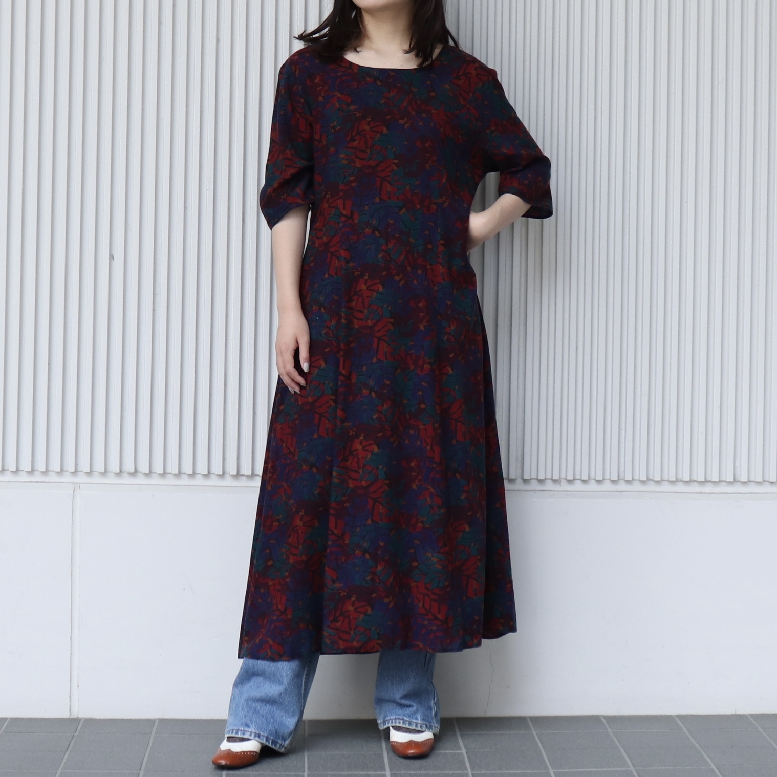 レディース 80年代 Usa製 半袖ロングワンピース プリント柄 バックリボン ヴィンテージアメリカ 古着 レーヨン 日本l Roger S Ladies ロジャース レディース