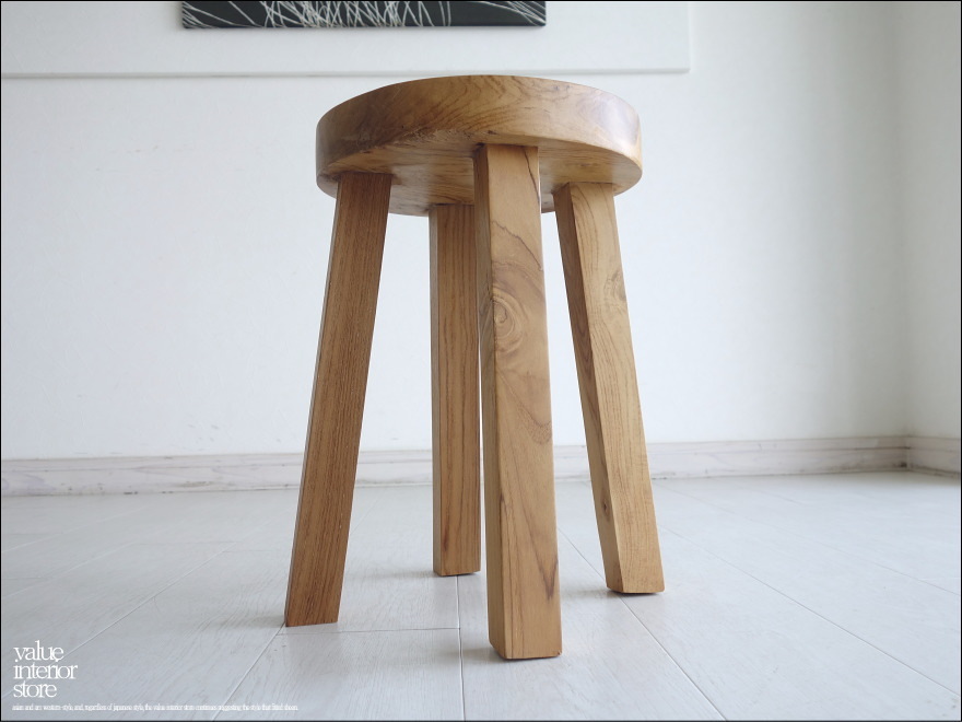チーク無垢材 スツール Wn1 椅子 イス 木製 ベンチ カフェチェア 手作り家具 素朴 天然木 ハンドメイド ナチュラル 送料無料 Valuestore