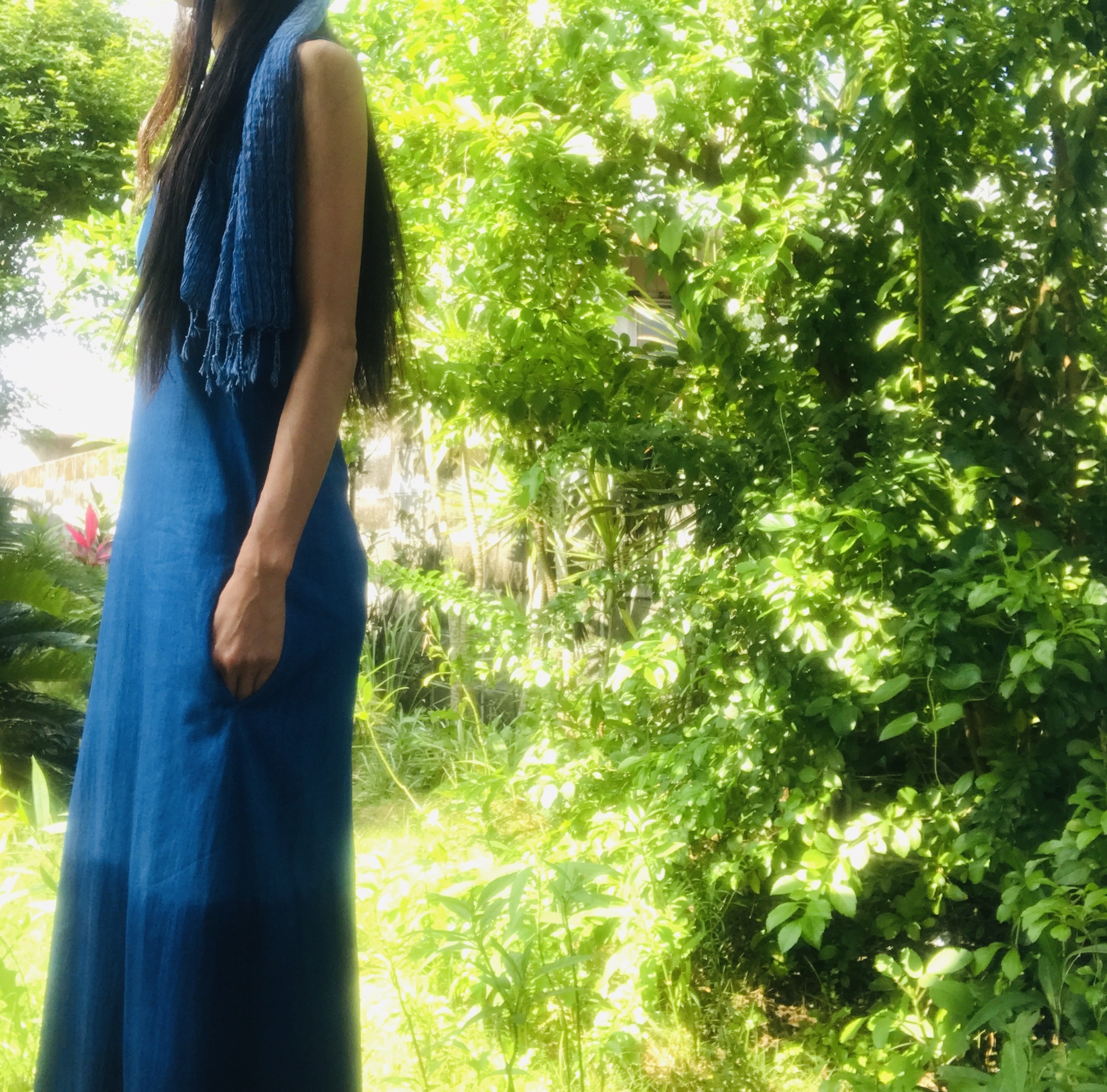 藍染 ヘンプコットン 草木染め マキシ ロング ワンピース グラデーション染め 天然素材 木草弥生月